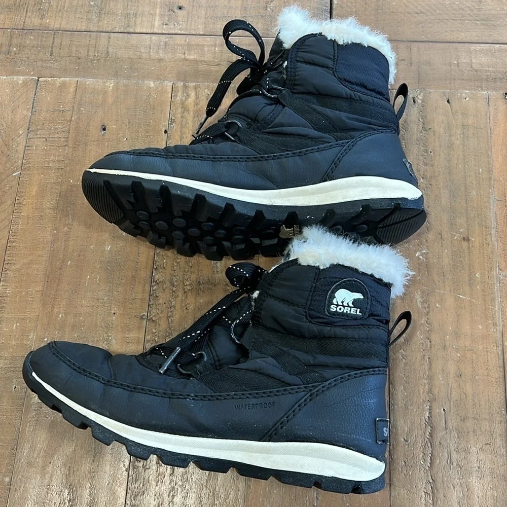 Sorel Whitney black faux fur winter boots